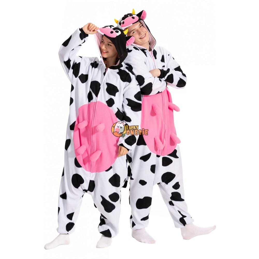 Womens & Mens Cow Halloween Costume with Udders Cute Onesie Pajamas
