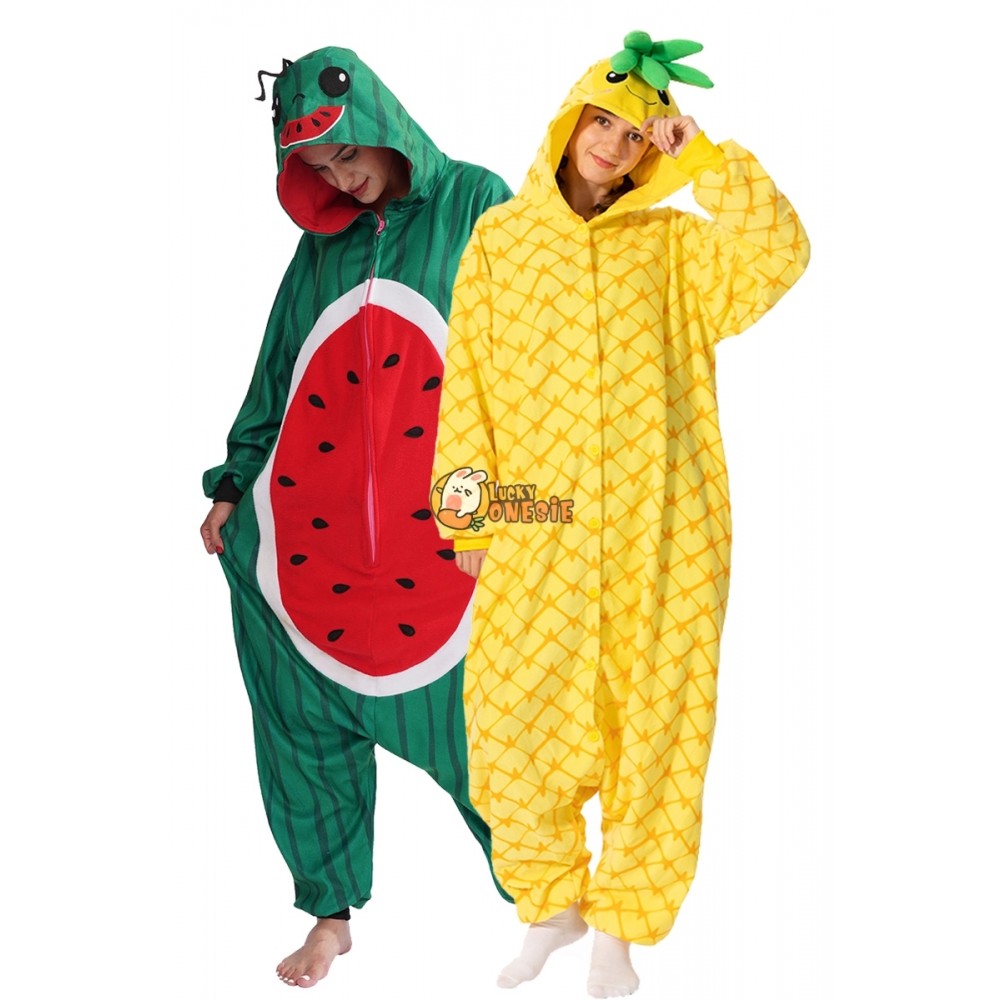 Pineapple & Watermelon Halloween Costume for Adults Cute Fruit Onesie Pajamas