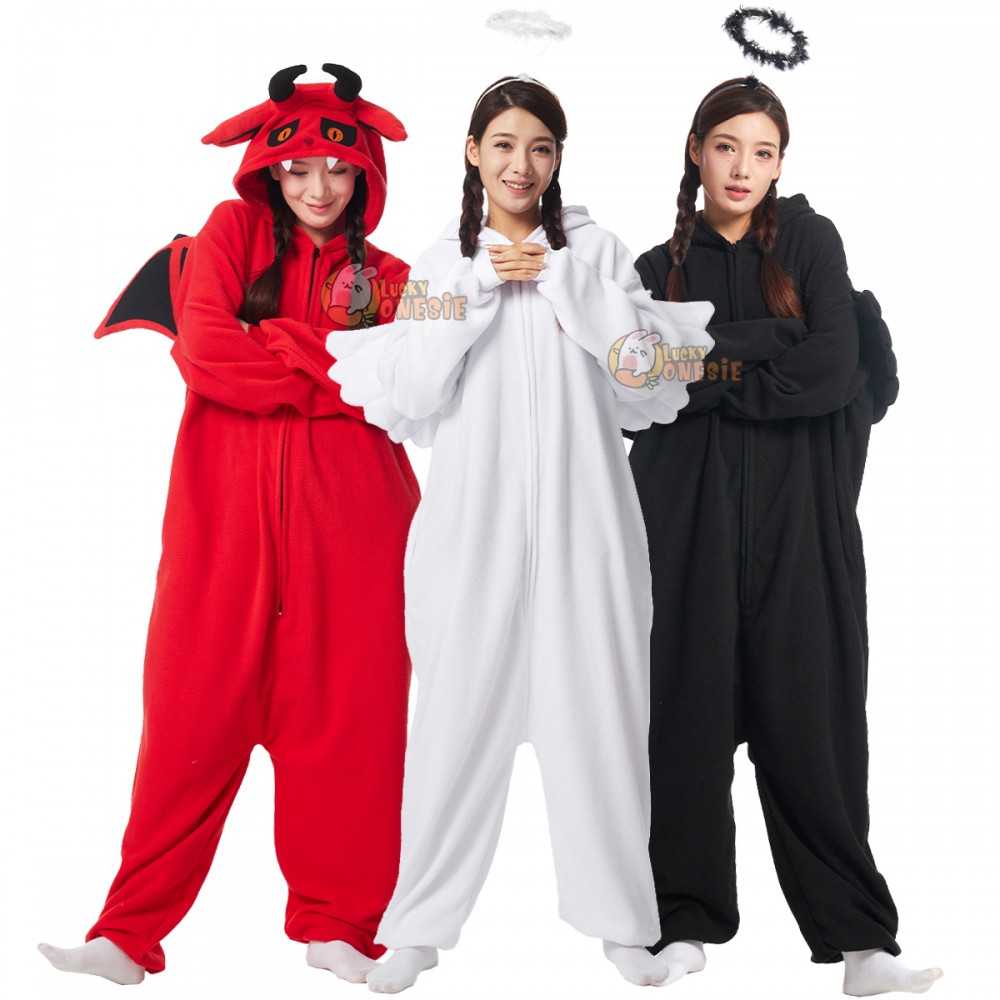 Angel & Demon Onesie for Adult Maching Halloween Costume for Duo Idea