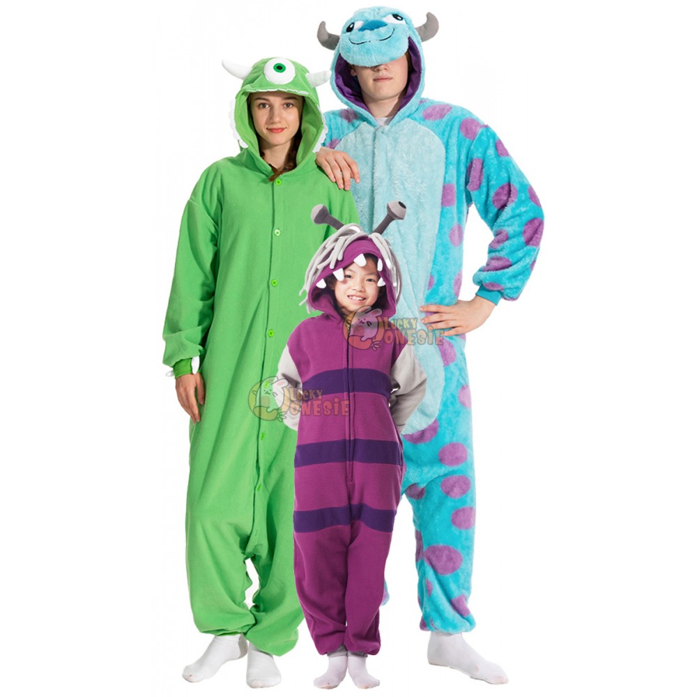 Family of 3 Halloween Costumes Idea Sully & Mike & Boo Onesie for Adult & Kids