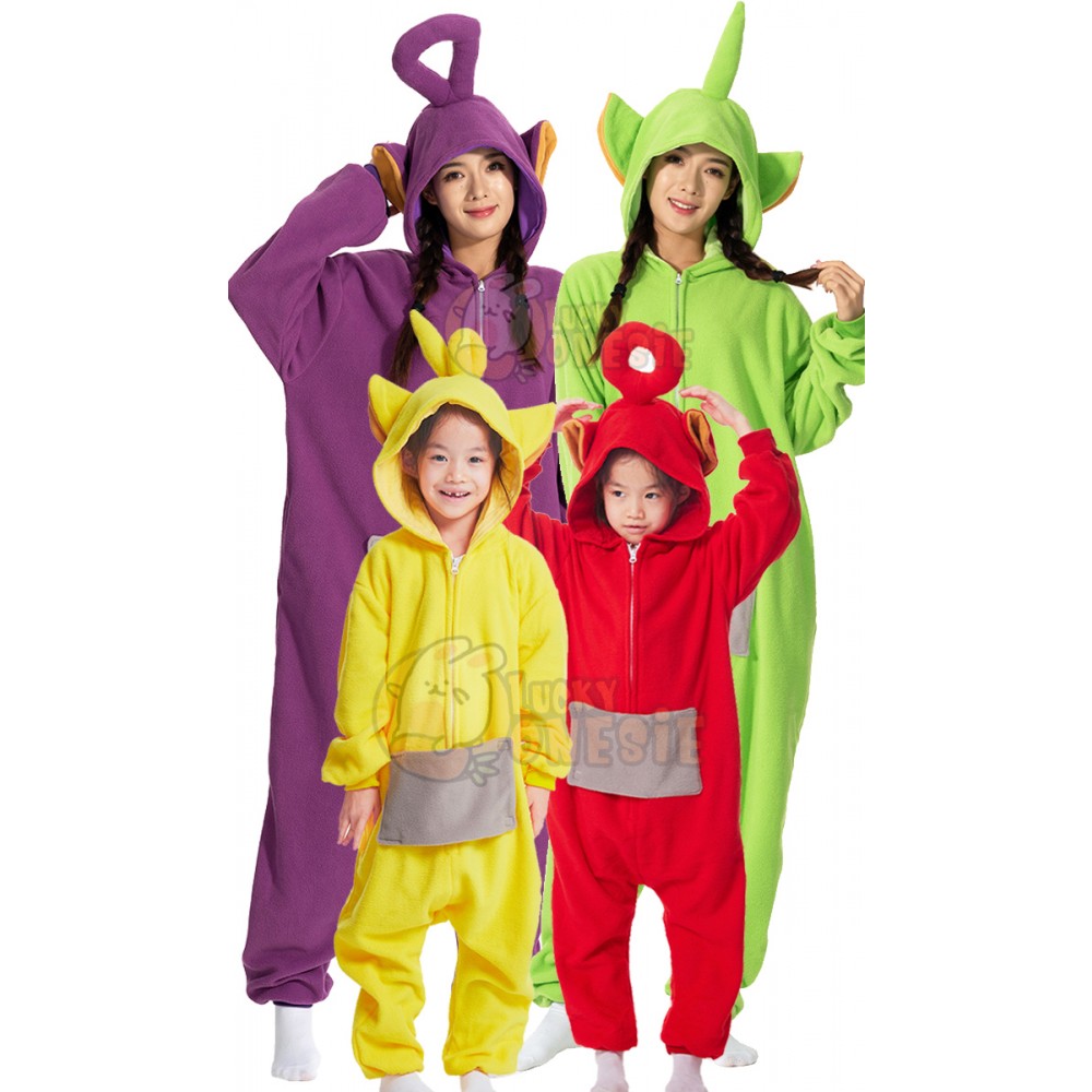 Tinky Winky & Dipsy & Po & Lala Family Halloween Costumes Idea Cute Teletubbies Cosplay Onesie Pajamas