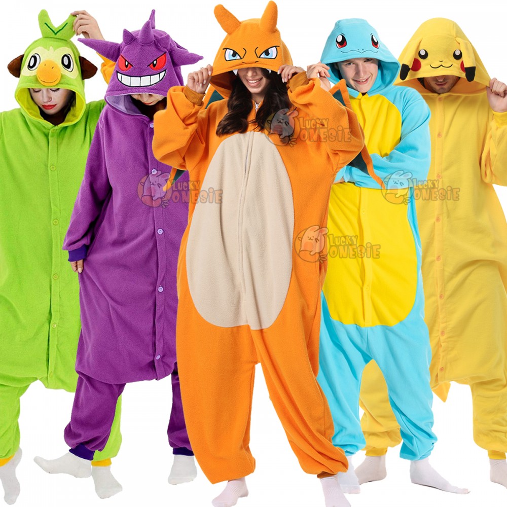 Pikachu & Snorlax & Charizard & Gengar & Squirtle Onesie Cute Group Halloween Costumes Idea for Adult & Teens