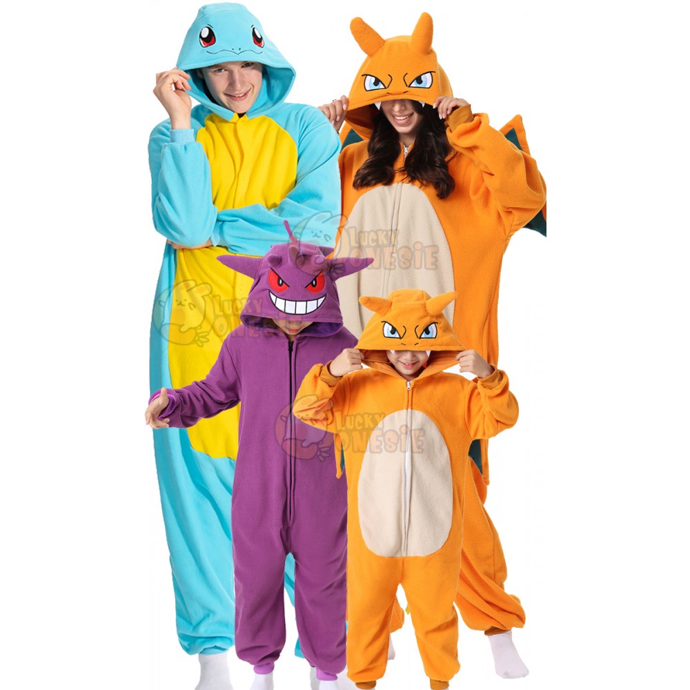 Cute Easy Family Halloween Costume Idea Gengar Squirtle Snorlax Charizard Onesie for Adult & Kids