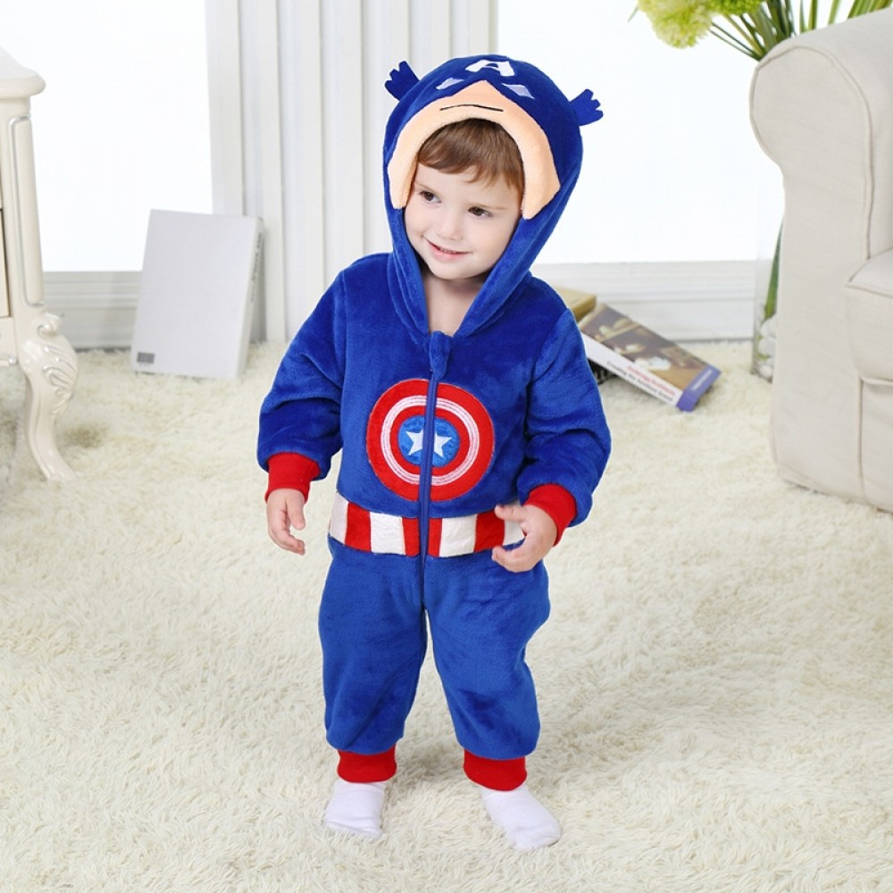 Infant Captain America Costume Newborn Halloween Onesie Pajamas