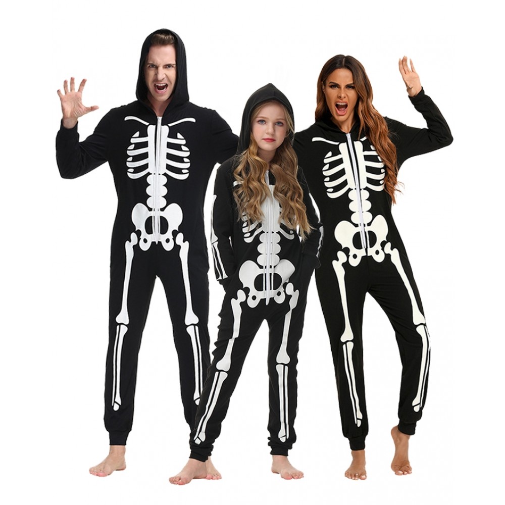 Halloween Skeleton Onesie for Adults & Kids One Piece Pajamas Costumes