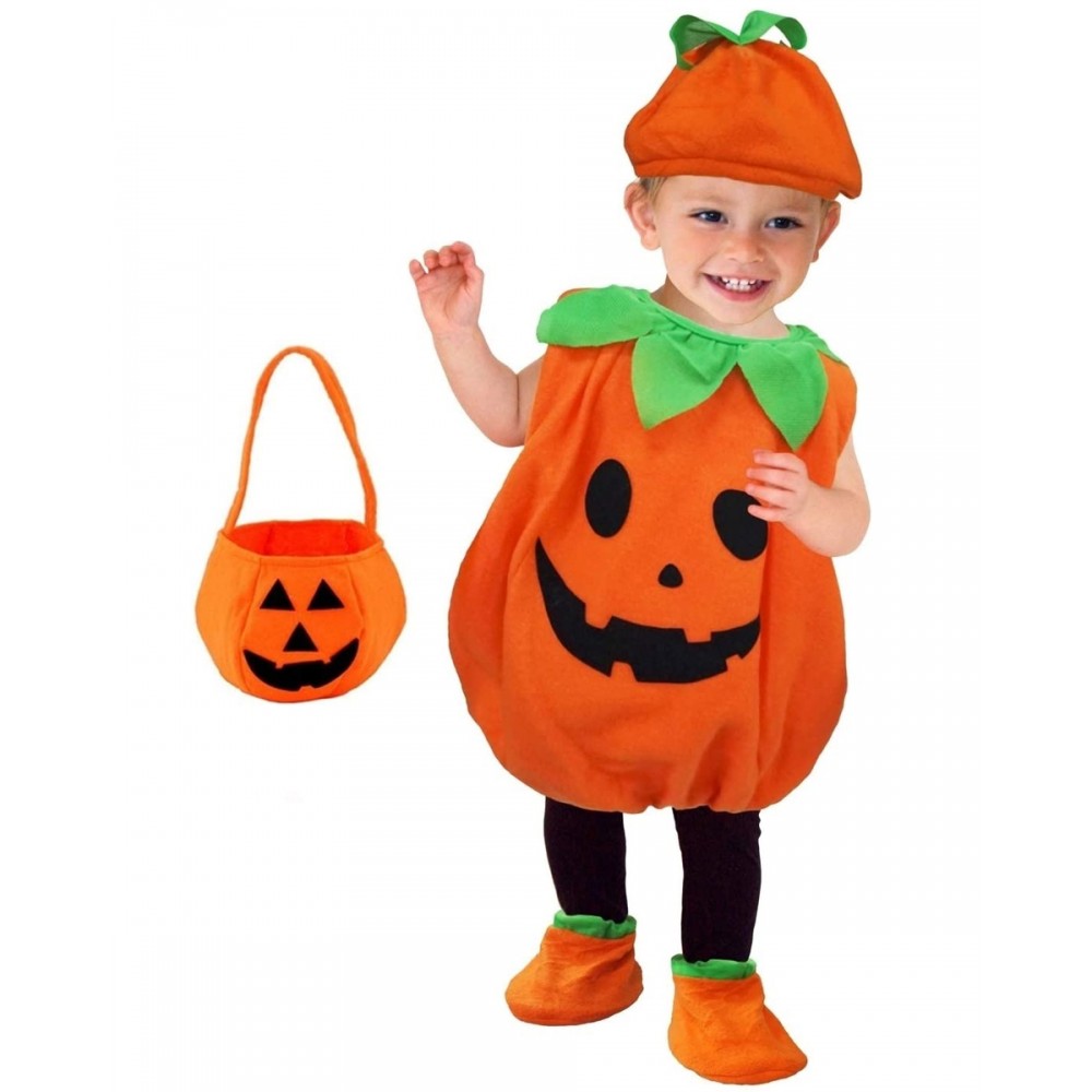 Pumpkin Halloween Costume with Bag for Toddler and Kids