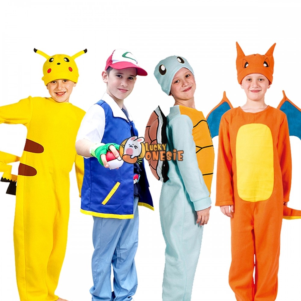 Kids Charizard & Pikachu & Squirtle & Ash Ketchum Halloween Costume