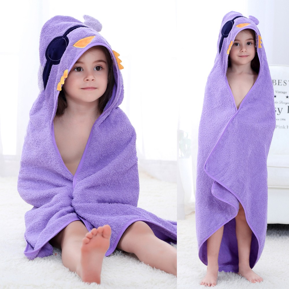Kids Hooded Towels Toddler Bath Towels Purple Pirate Bird