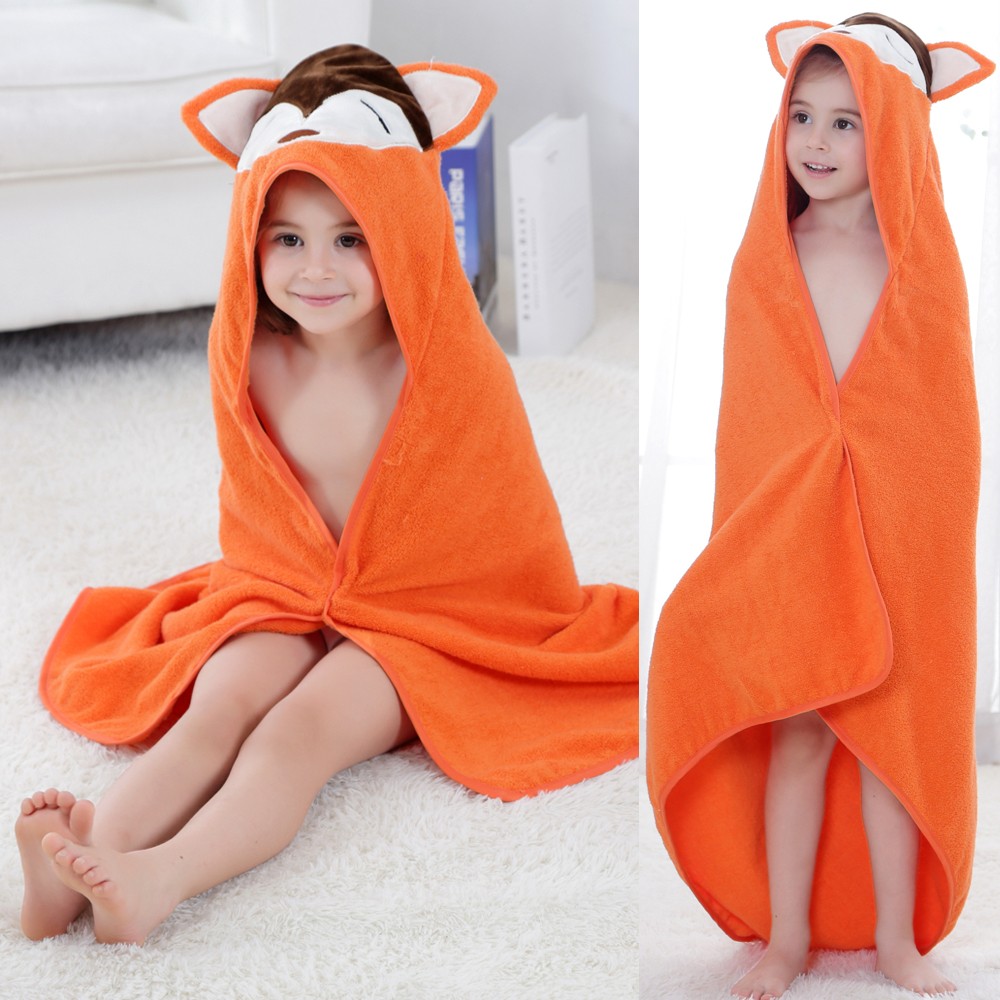 Hooded Toddler Bath Towels Baby Beach Hooded Towel Orange Fox