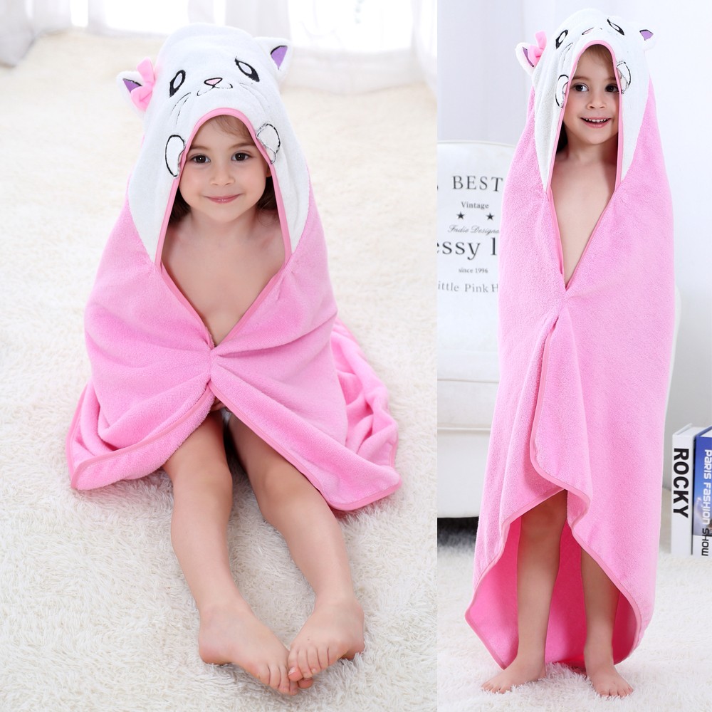 Pink Cat Hooded Toddler Towel Kids Beach Hooded Towel