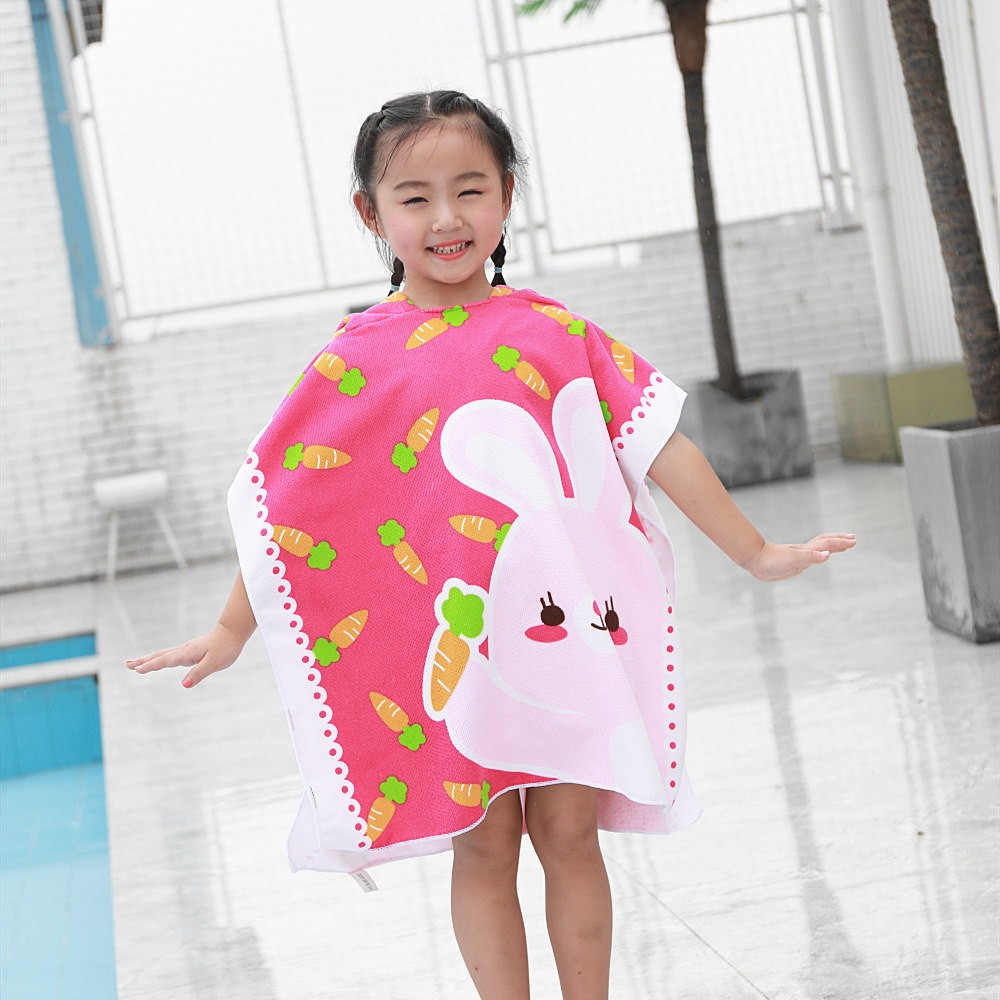 Hooded Beach Towel for Kids & Baby Bath Towels Pink Bunny Print
