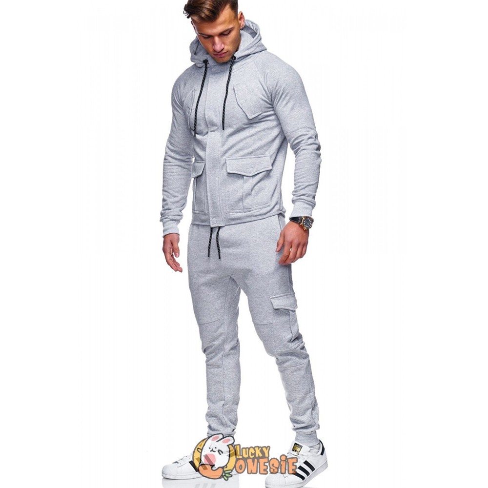 Mens Jumpsuit Hooded 2Pcs Sets Suit Simple - Luckyonesie.com