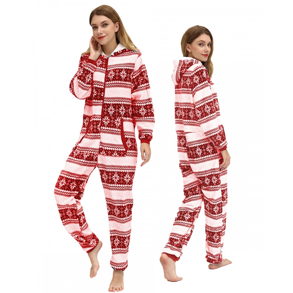 Christmas Onesie Womens Red Snow Pattern Jumpsuit