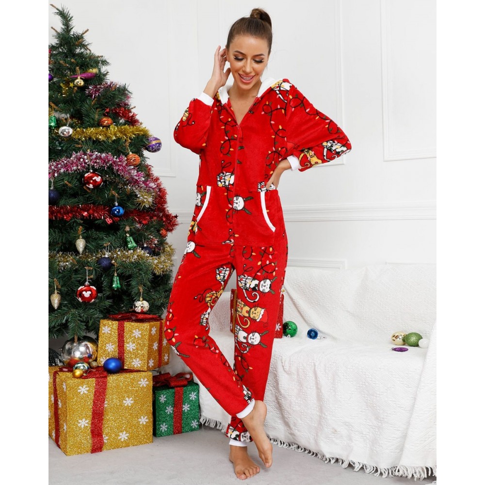 Womens Christmas Onesie Pajamas Flannel Holiday Onesie Red
