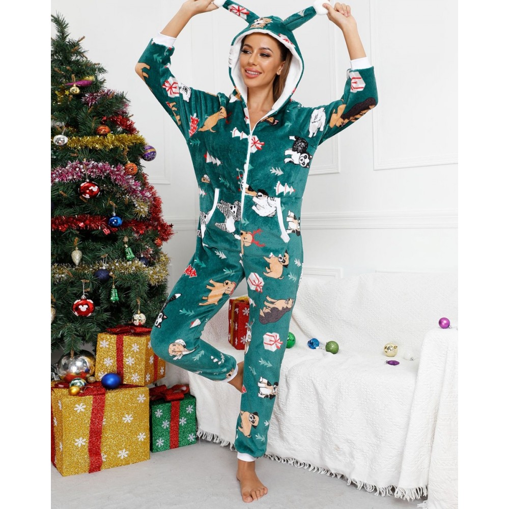 Womens Christmas Onesie Pajamas Flannel Holiday Onesie Green