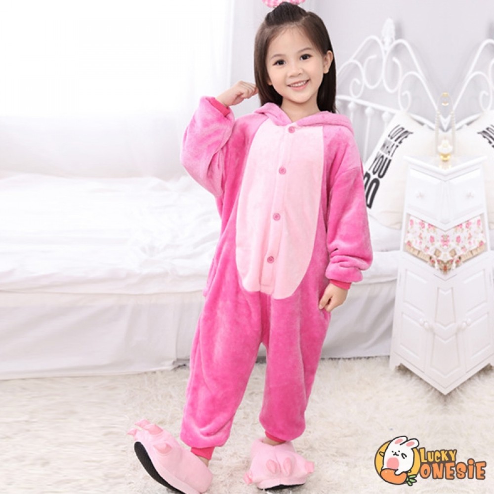 Pink Stitch Onesie Pajamas for Kids & Toddler Lilo & Stitch Animal Onesies Costume - Luckyonesie.com