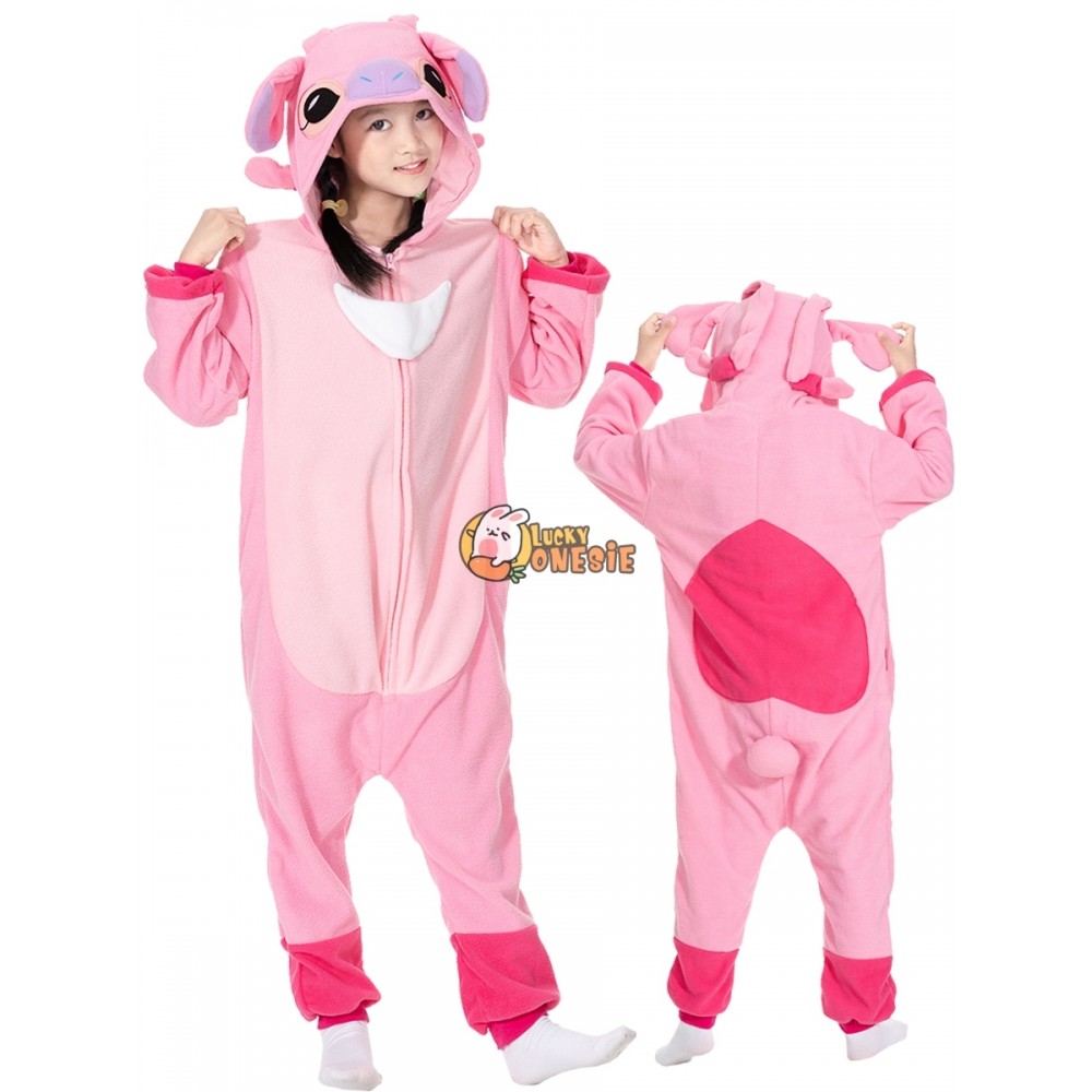 Pink Stitch Angel Onesie Pajamas for Kids Cute Halloween Costumes