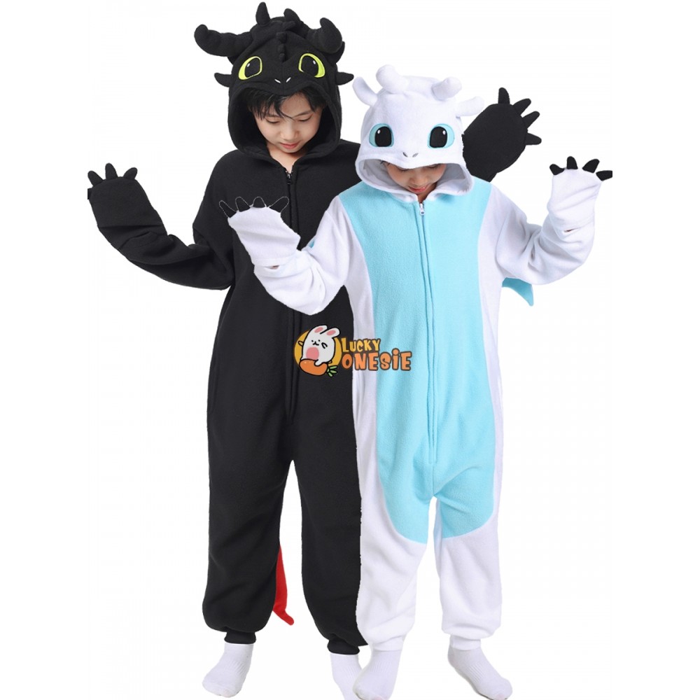 Toothless & Light Fury Onesie for Kids Cosplay Halloween Costume One Piece Pajamas