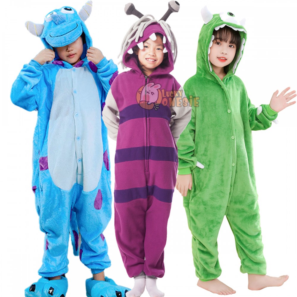 Sully & Mike & Boo Onesie for Kids Cosplay Group Halloween Costume Idea One Piece Pajamas