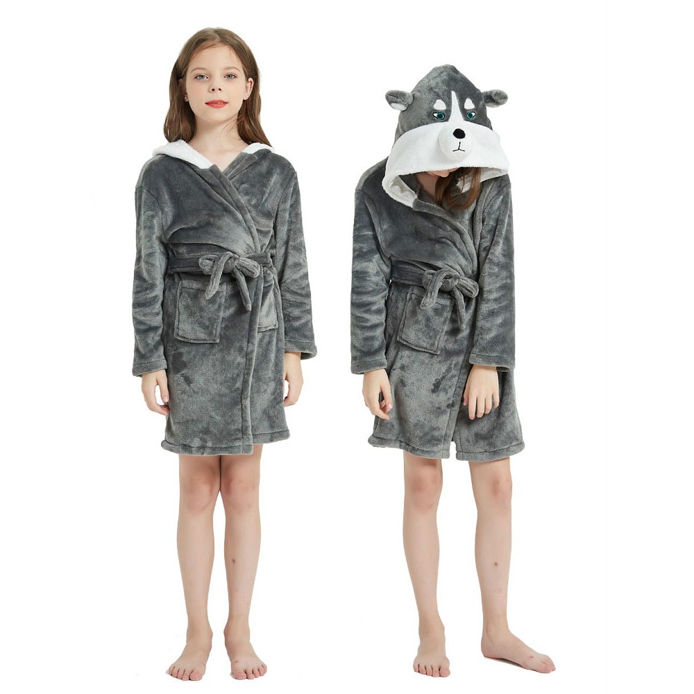 Dog Kids Robe with Hood Animal Print Robe