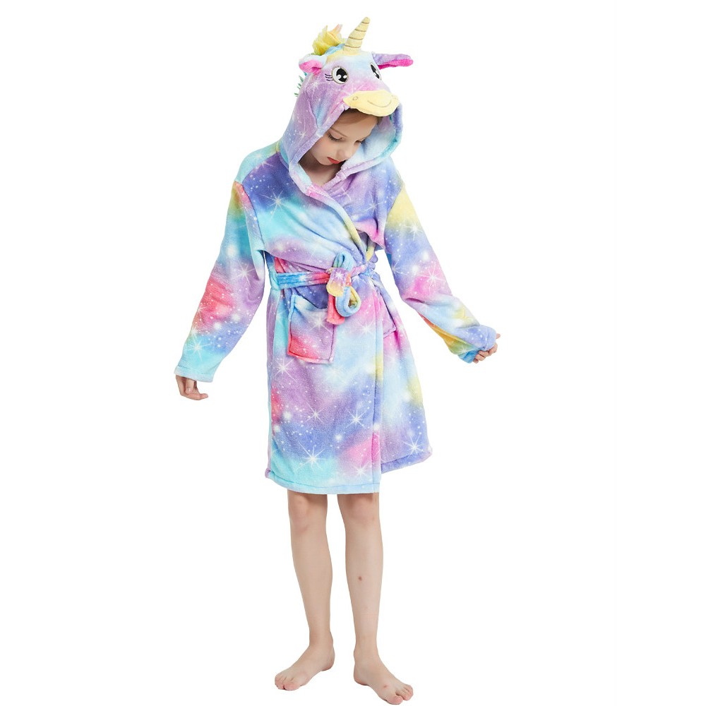 Unicorn Gifts for Girls Unicorn Robe Hooded Colorful Galaxy Print Flannel