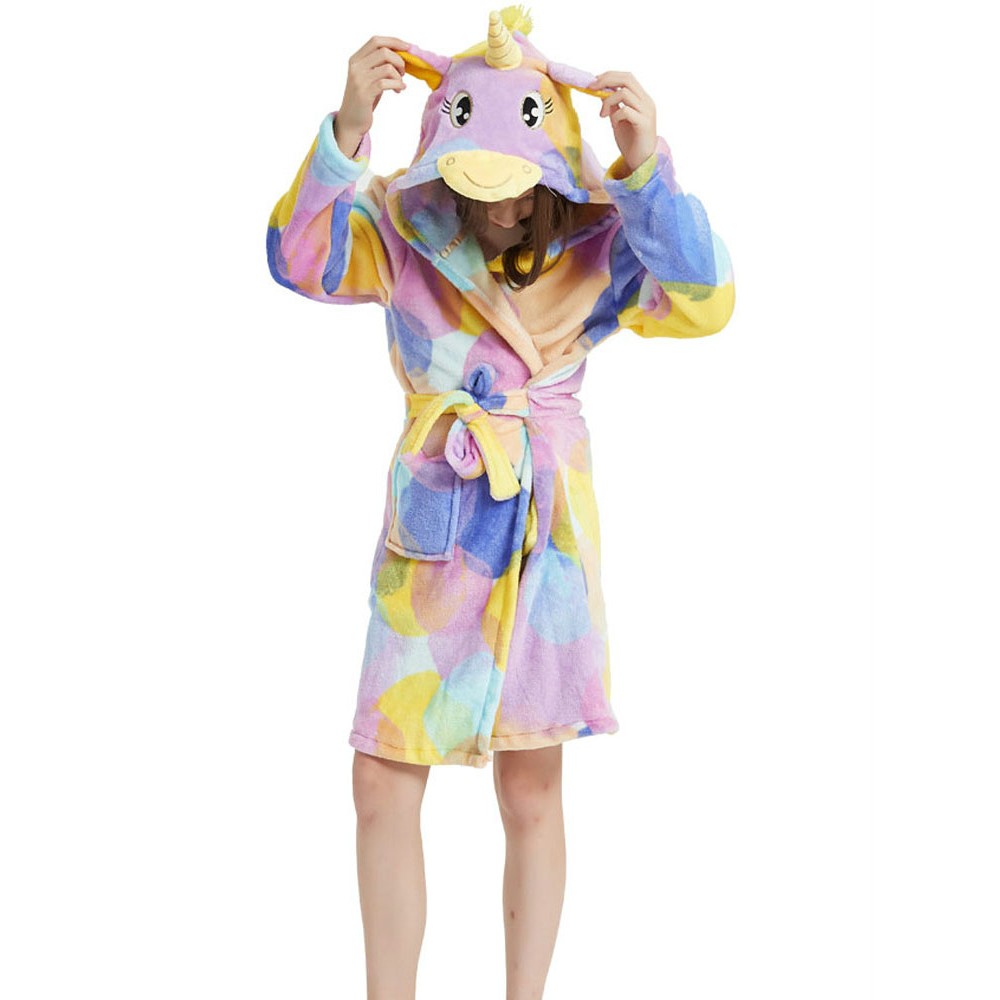 Unicorn Gifts for Girls Unicorn Robe Hooded Colorful Galaxy Bubble Print Flannel
