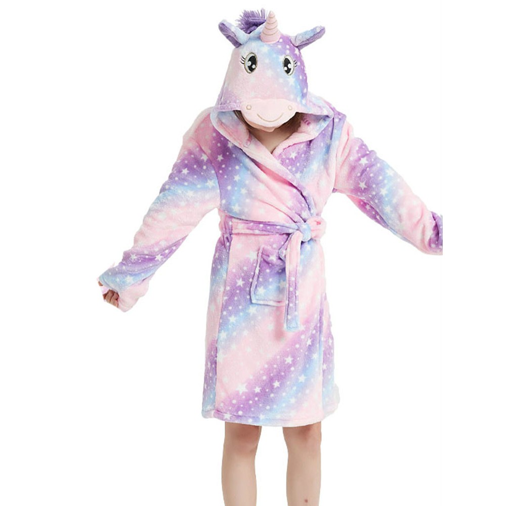 Unicorn Gifts for Girls Unicorn Robe Hooded Colorful Purple Star Flannel