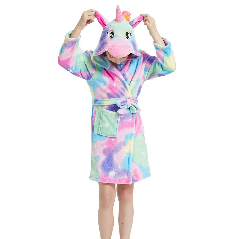 Unicorn Gifts for Girls Unicorn Robe Hooded Colorful Print Flannel