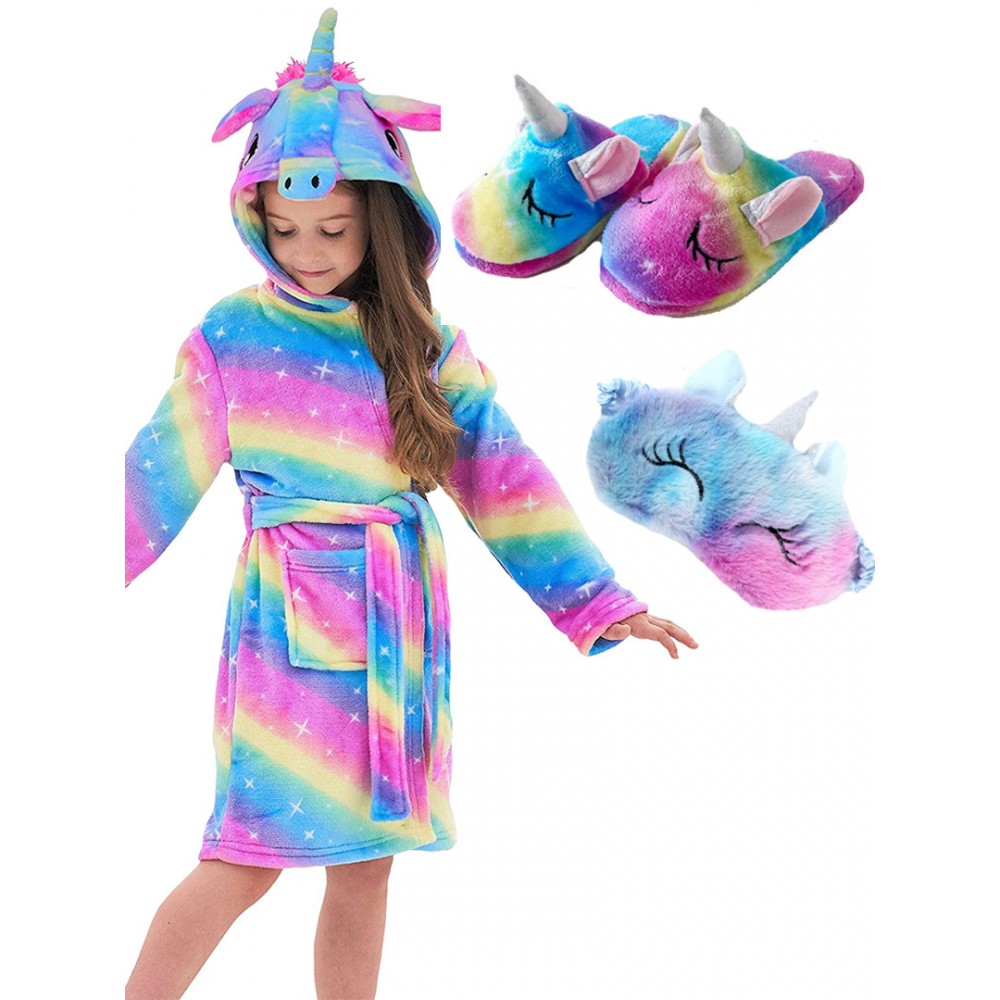Unicorn Gifts for Girls Unicorn Robe Matching Slippers & Blindfold Rainbow Star