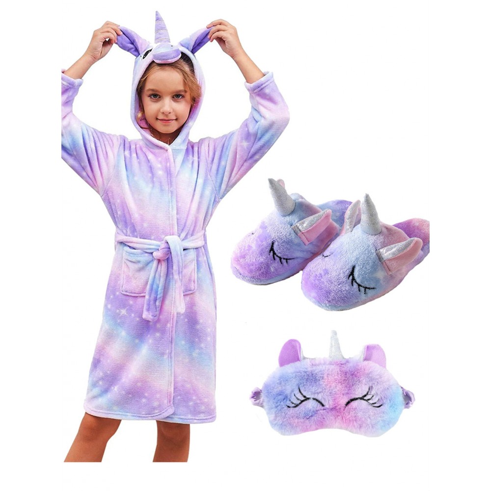 Unicorn Gifts for Girls Unicorn Robe Matching Slippers & Blindfold Purple