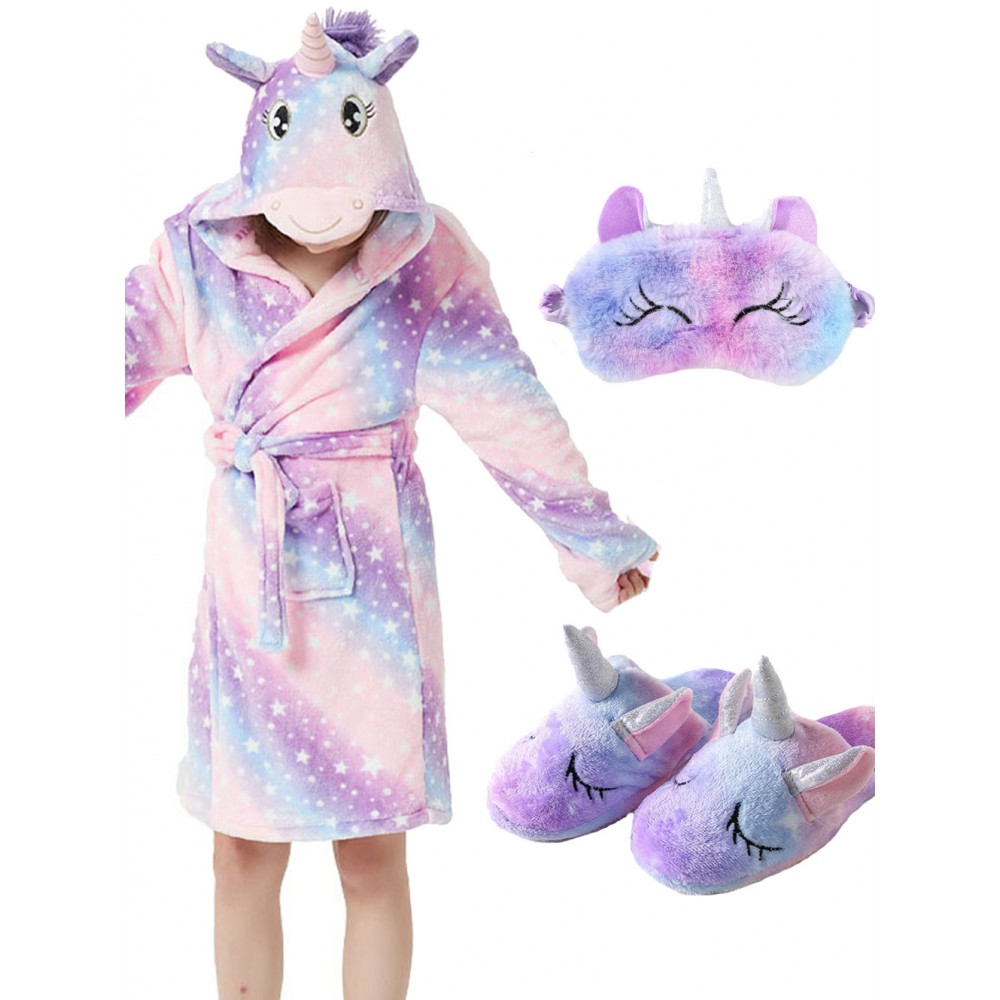 Unicorn Gifts for Girls Unicorn Robe Matching Slippers & Blindfold Purple Star