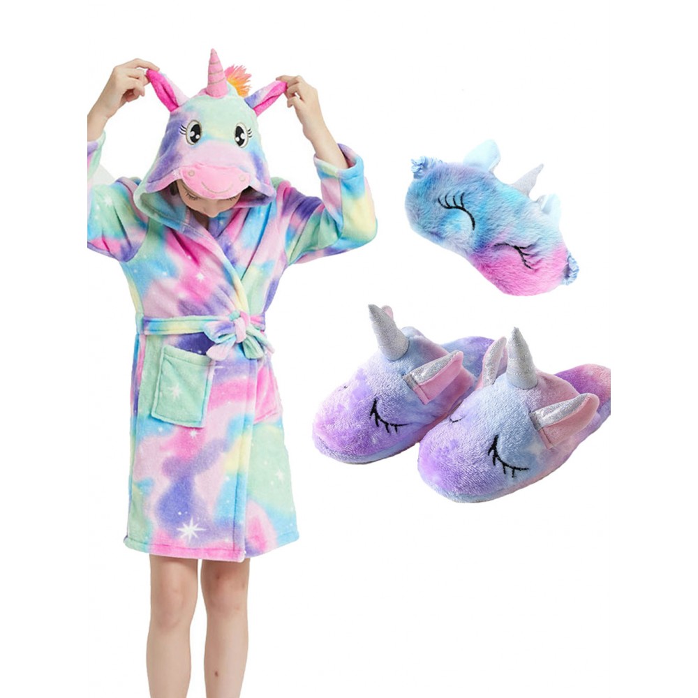 Unicorn Gifts for Girls Unicorn Robe Matching Slippers & Blindfold Colorful