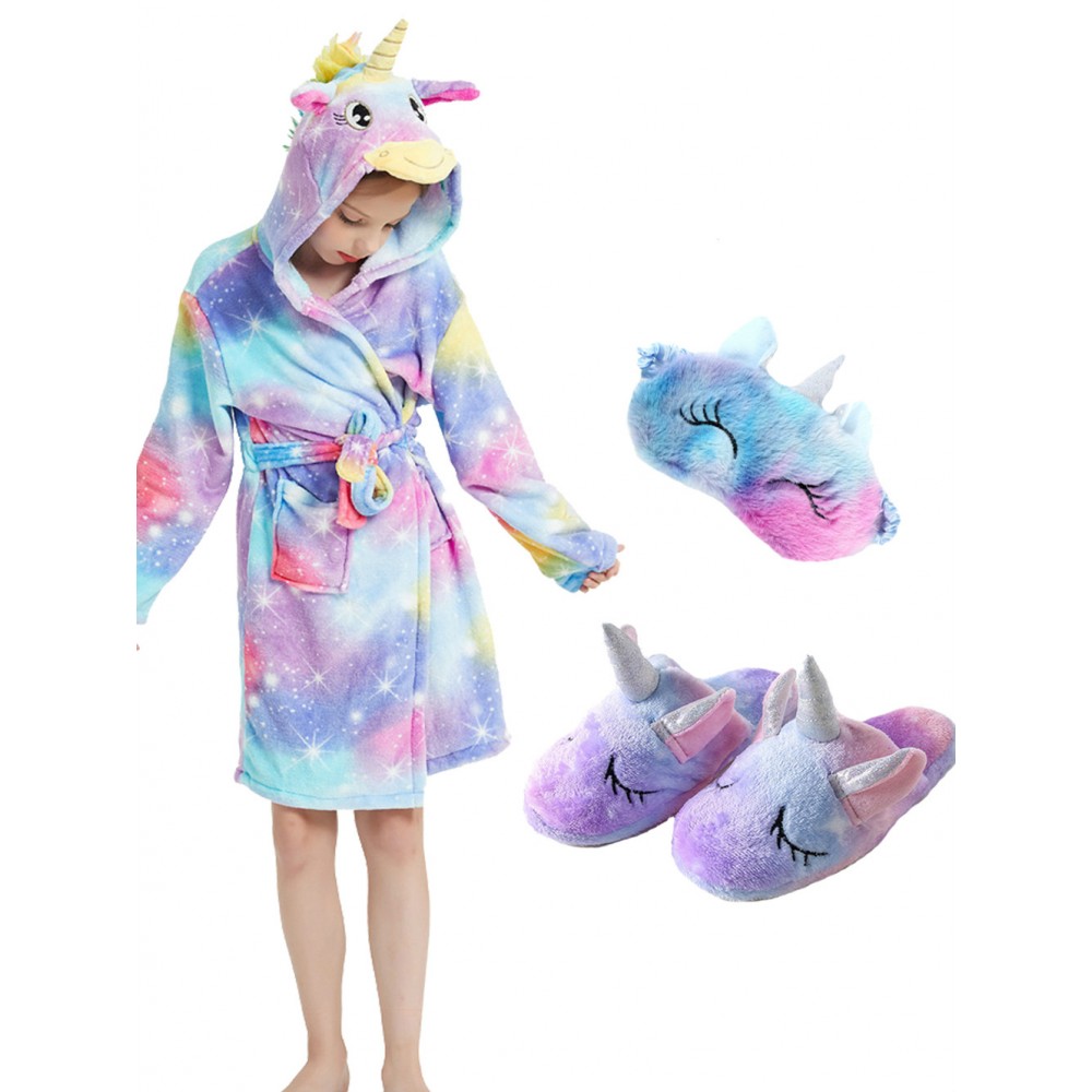Unicorn Gifts for Girls Unicorn Robe Matching Slippers & Blindfold Galaxy Print