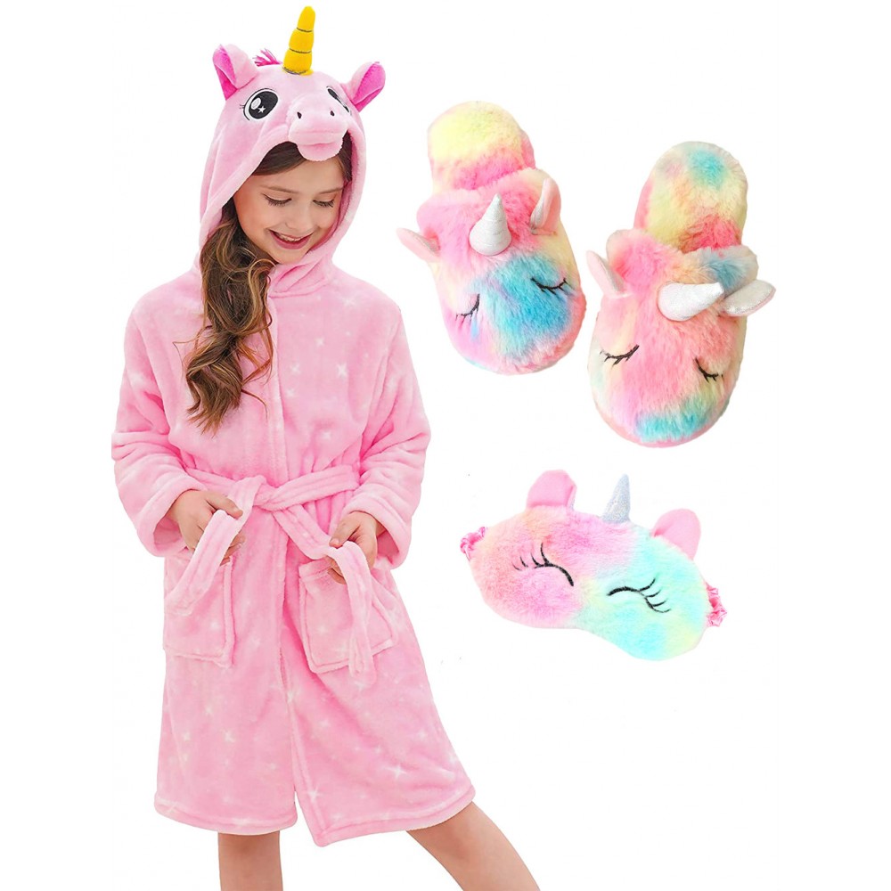 Unicorn Gifts for Girls Unicorn Robe Matching Slippers & Blindfold Pink Star Print