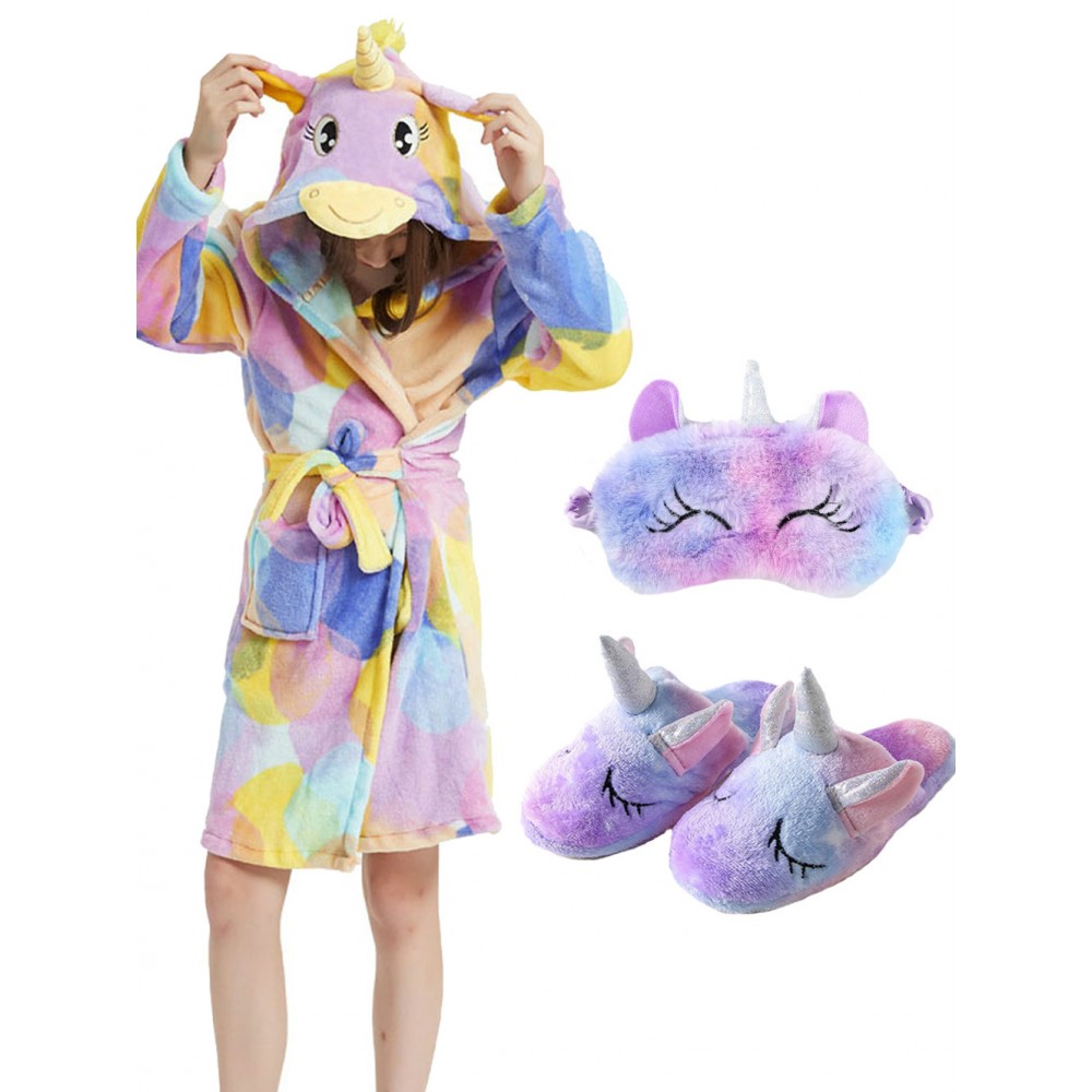 Unicorn Gifts for Girls Unicorn Robe Matching Slippers & Blindfold Colorful Bubbles