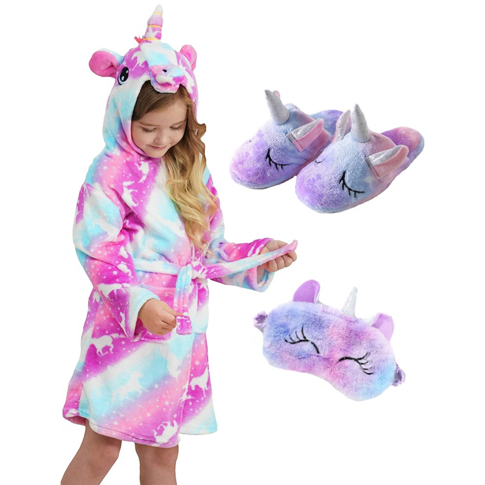 Unicorn Gifts for Girls Unicorn Robe Matching Slippers & Blindfold Pink Print