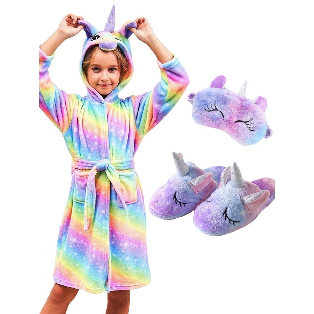 Unicorn Gifts for Girls Unicorn Robe Matching Slippers & Blindfold Rainbow Print