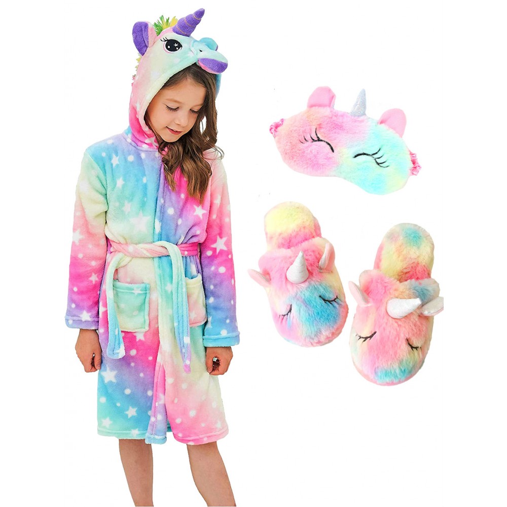 Unicorn Gifts for Girls Unicorn Robe Matching Slippers & Blindfold Colorful Star