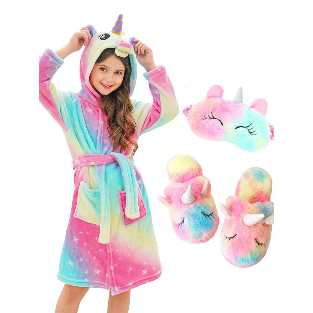 Unicorn Gifts for Girls Unicorn Robe Matching Slippers & Blindfold Starry Sky Print