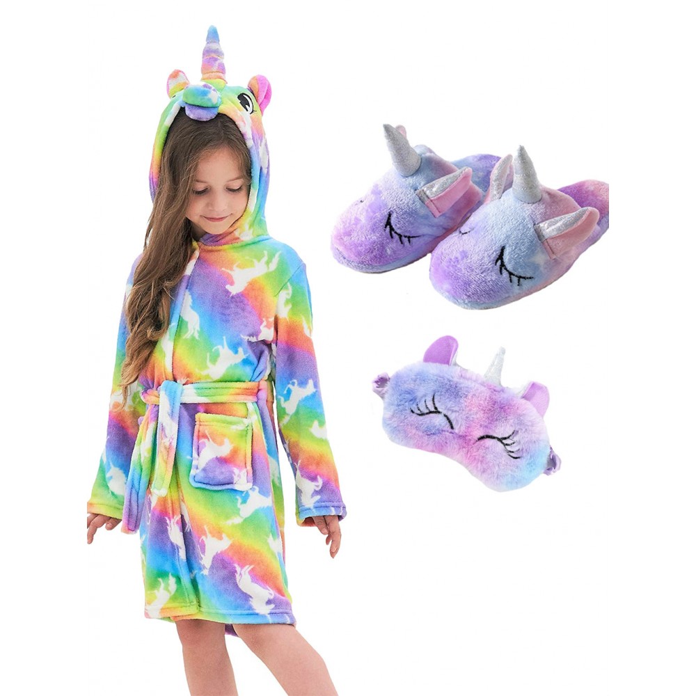 Unicorn Gifts for Girls Unicorn Robe Matching Slippers & Blindfold Rainbow