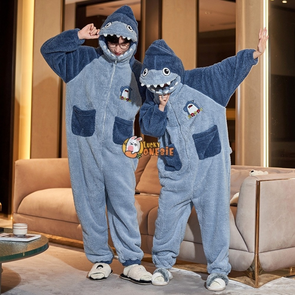 Shark Onesie Cute Christmas Matching Pajamas for Couples His and Her Pjs Sleepwear
