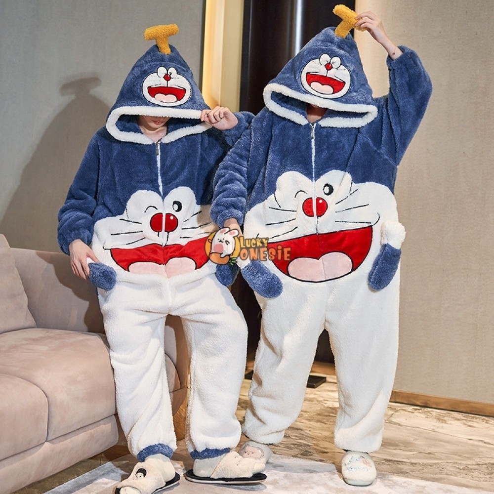 Doraemon Onesie Cute Christmas Matching Pajamas for Couples His and Her Pjs Sleepwear
