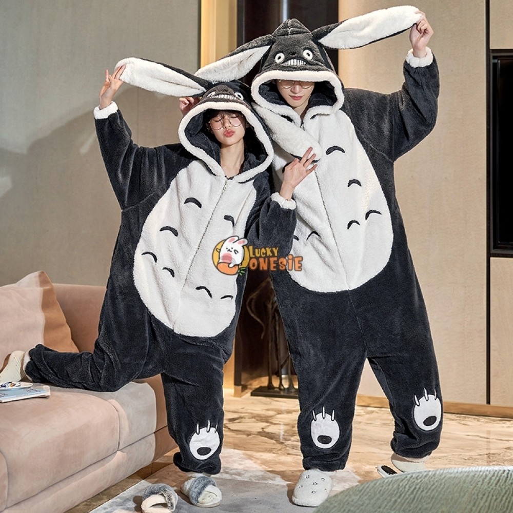 Totoro Onesie Cute Christmas Matching Pajamas for Couples His and Her Pjs Sleepwear