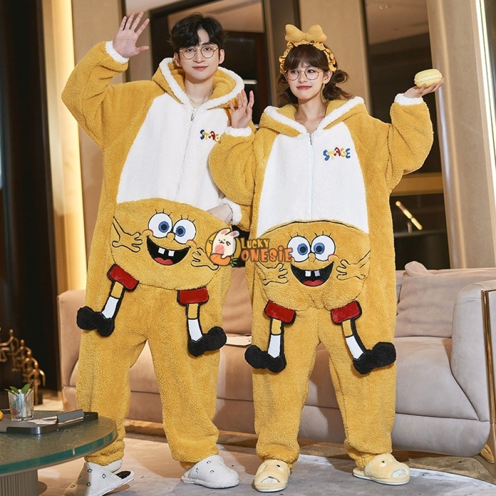 Spongebob Onesie Cute Christmas Matching Pajamas for Couples His and Her Pjs Sleepwear