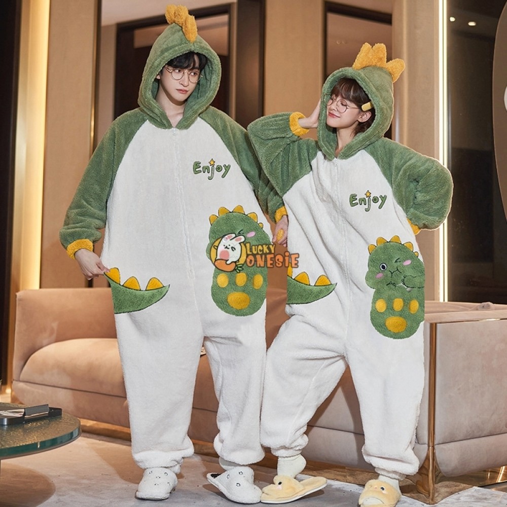 Dinosaur Onesie Cute Christmas Matching Pajamas for Couples His and Her Pjs Sleepwear