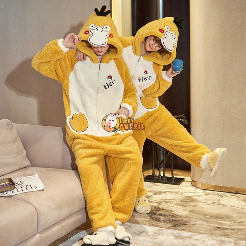 Psyduck Onesie Cute Christmas Matching Pajamas for Couples His and Her Pjs Sleepwear