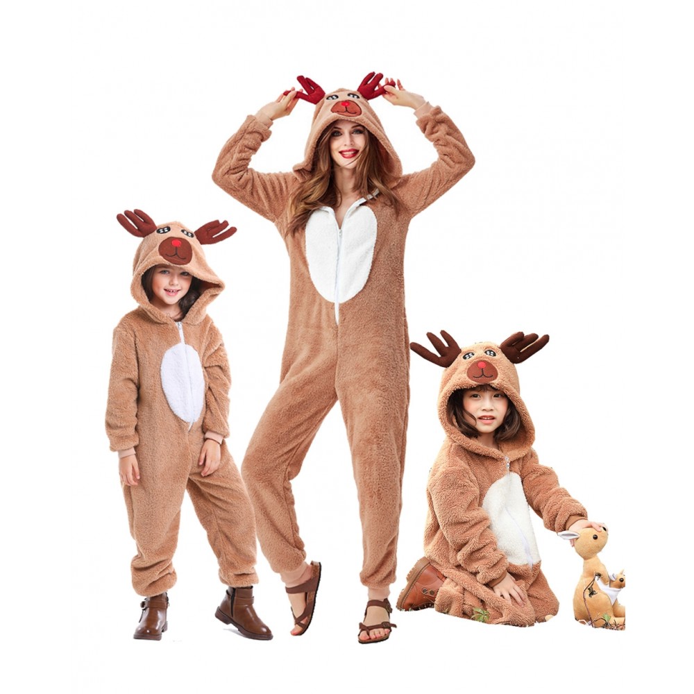 Reindeer Onesie Pajamas for Adult and Kids Rudolph Pjs