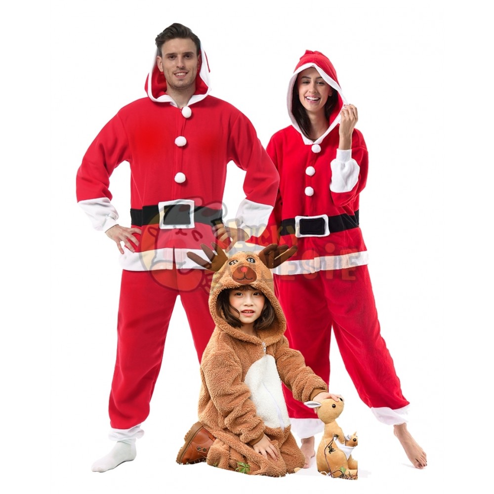 Womens & Mens Santa Claus Onesie Pajamas Kids Reindeer Onesie Pjs