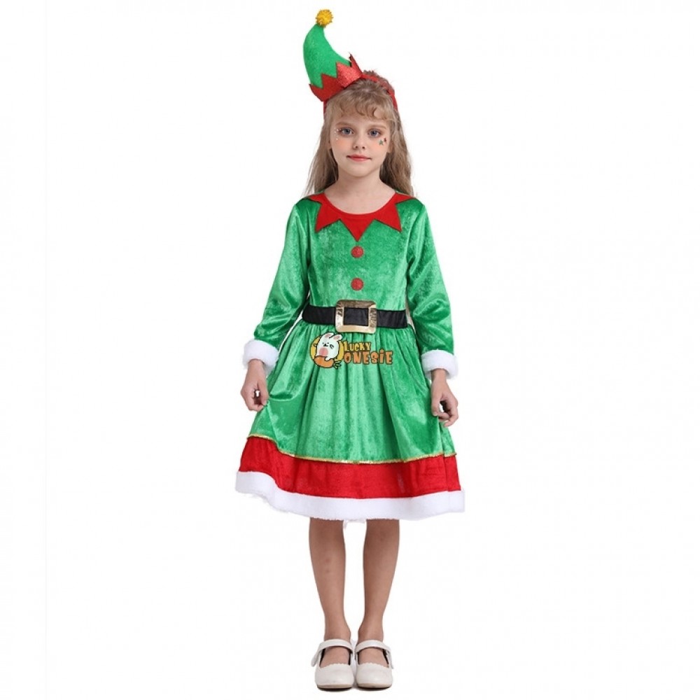Elf Costume for Girls Cosplay Dress Kids Chrismtas Costume - Luckyonesie