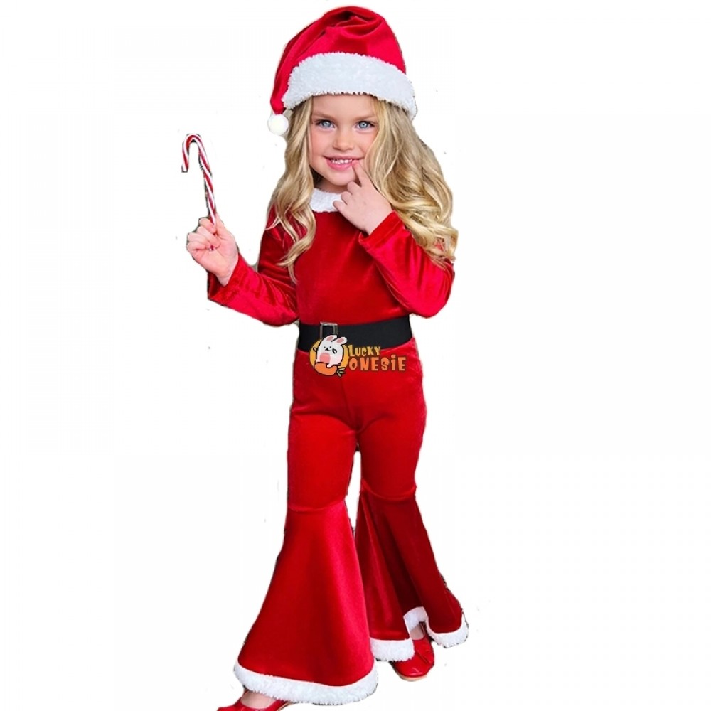Christmas Costume for Girls 3Pcs Santa Claus Suit Boot Cut Pants Red